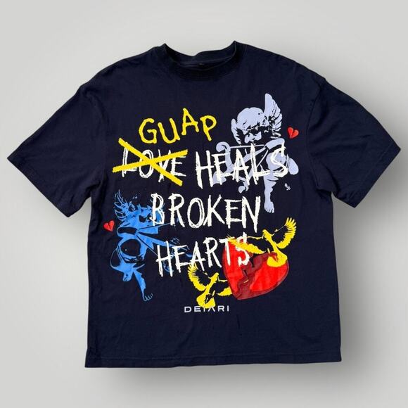 DEIARI Oversized Graphic T-Shirt Navy Blue “GUAP Heals Broken Hearts” sz S - Picture 3 of 8